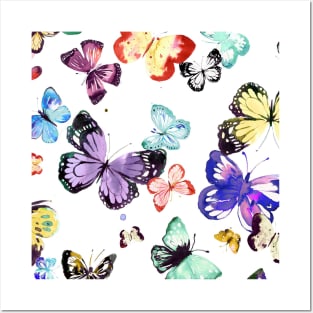 Pocket - WATERCOLOR BUTTERFLIES MULTI WHITE Posters and Art